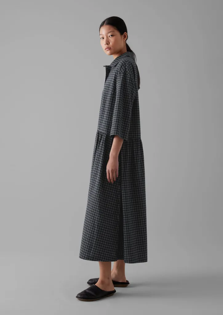 TOAST Graph Check Cotton Cashmere Shirt Dress-Women Cashmere|Loungewear