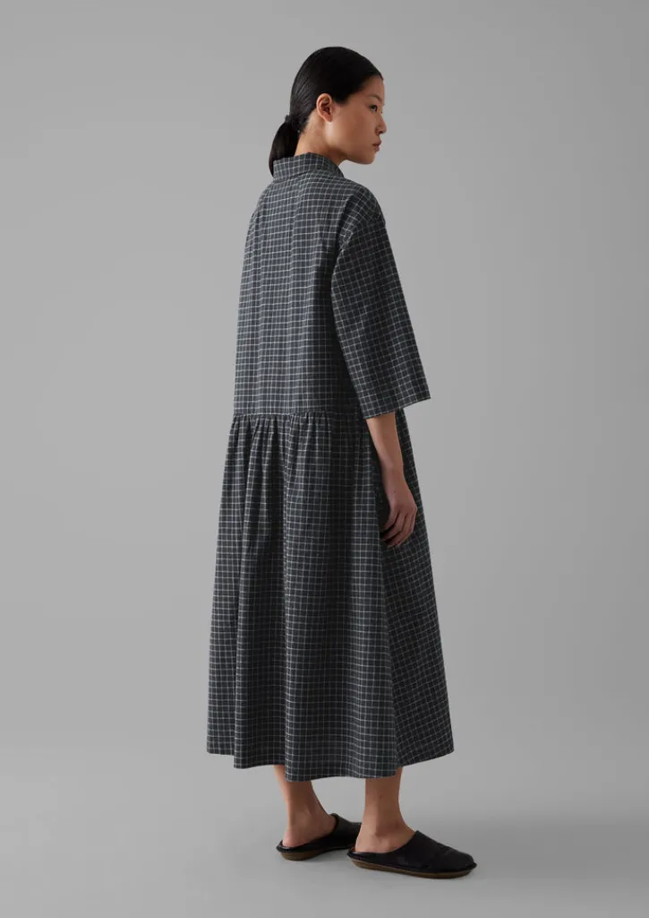 TOAST Graph Check Cotton Cashmere Shirt Dress-Women Cashmere|Loungewear