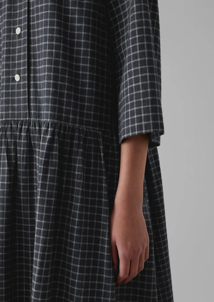 TOAST Graph Check Cotton Cashmere Shirt Dress-Women Cashmere|Loungewear