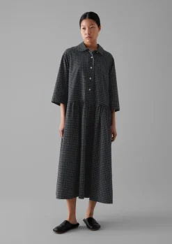 TOAST Graph Check Cotton Cashmere Shirt Dress-Women Cashmere|Loungewear