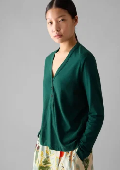 TOAST Half Placket Cotton Linen Tee-Women Linen|Jersey