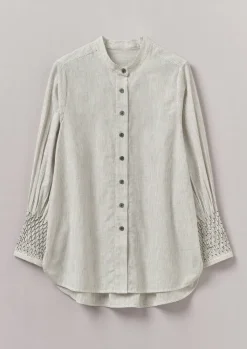 TOAST Hand Smocked Stripe Cotton Linen Shirt-Women Shirts|Tops & Tees