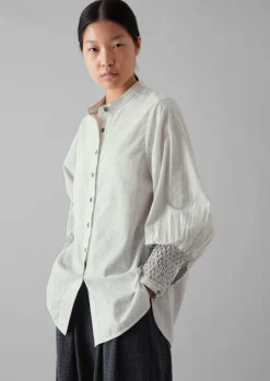 TOAST Hand Smocked Stripe Cotton Linen Shirt-Women Shirts|Tops & Tees