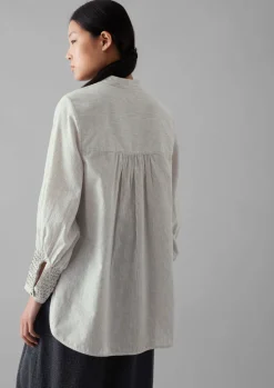 TOAST Hand Smocked Stripe Cotton Linen Shirt-Women Shirts|Tops & Tees