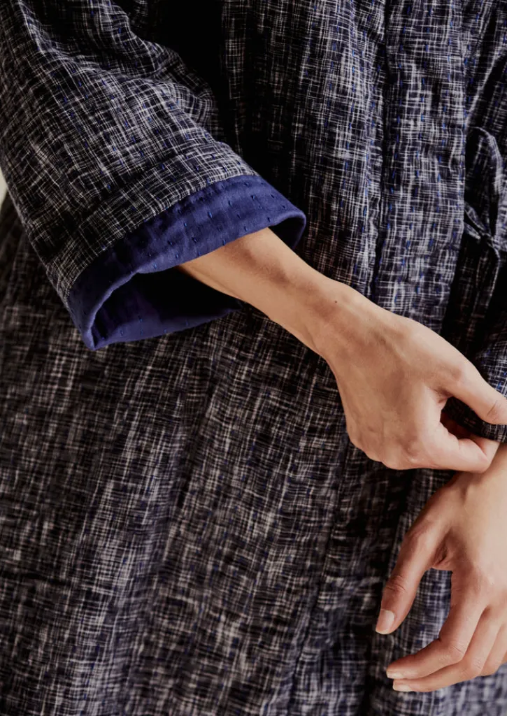 TOAST Hand Woven Crosshatch Kantha Gown-Women Gowns|Nightwear