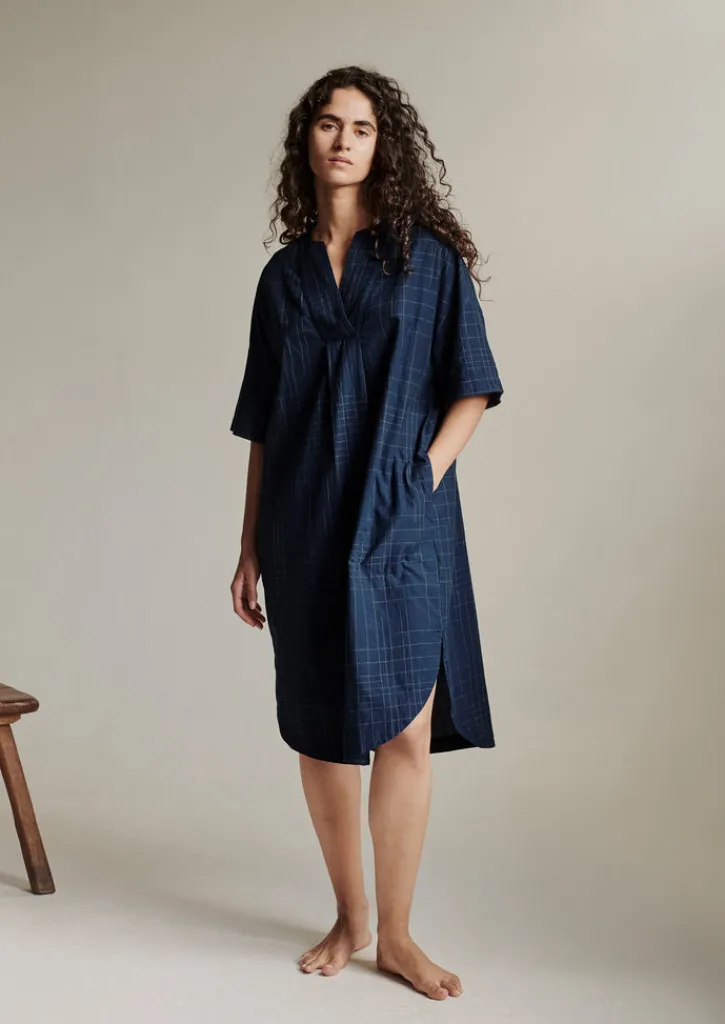 TOAST Hand Woven Sketched Check Nightdress-Women Nightwear|Loungewear