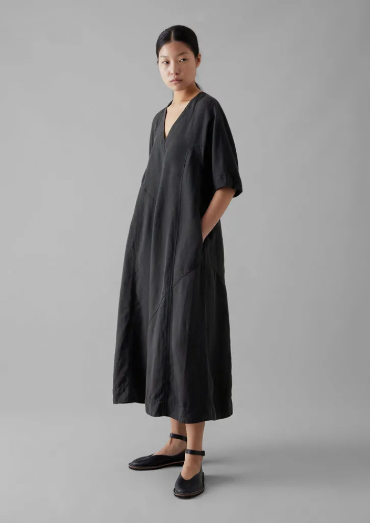 TOAST Lyocell Linen Herringbone Panel Dress-Women Linen|Dresses