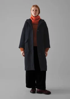 TOAST Navy Wool Hooded Coat-Women Coats & Jackets