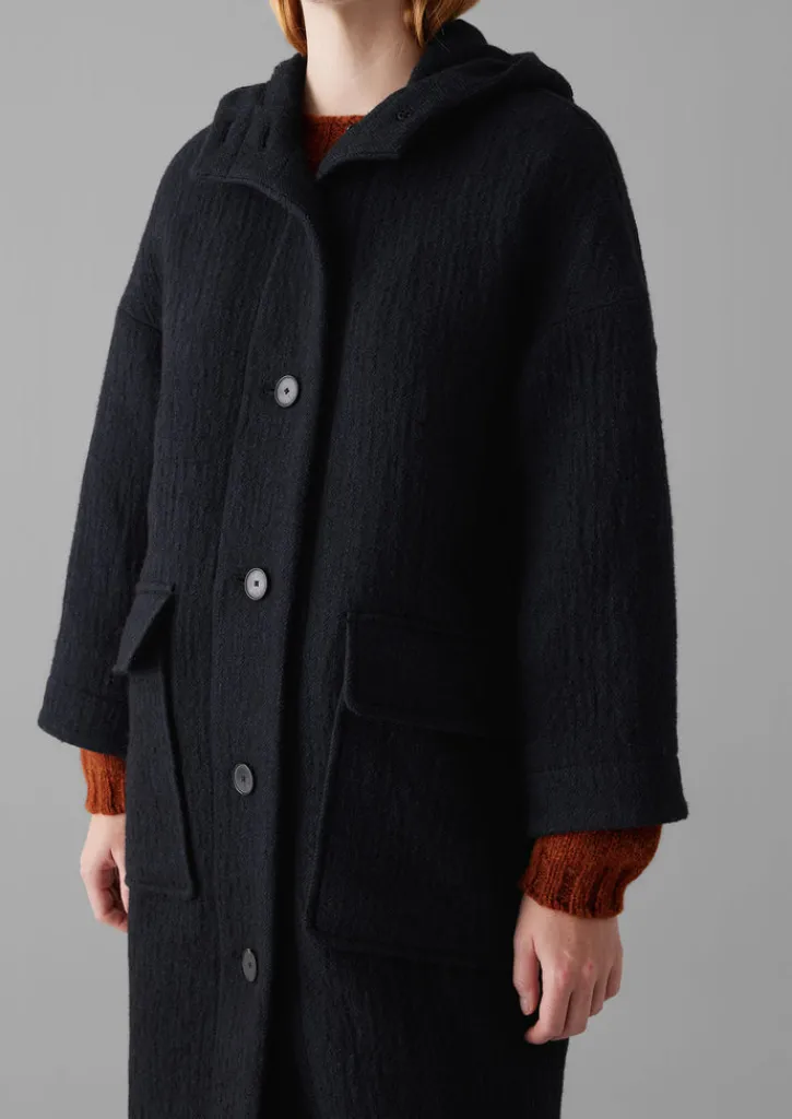 TOAST Navy Wool Hooded Coat-Women Coats & Jackets