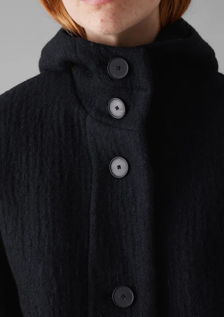 TOAST Navy Wool Hooded Coat-Women Coats & Jackets