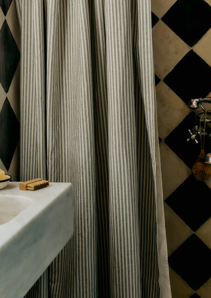 TOAST Organic Ticking Stripe Shower Curtain- Textiles|Bathroom