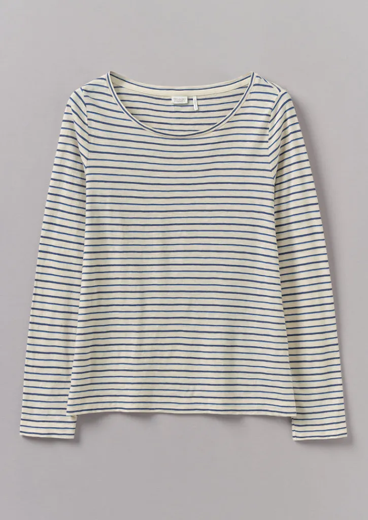 TOAST Stripe Cotton Open Neck Tee-Women Jersey|Tops & Tees