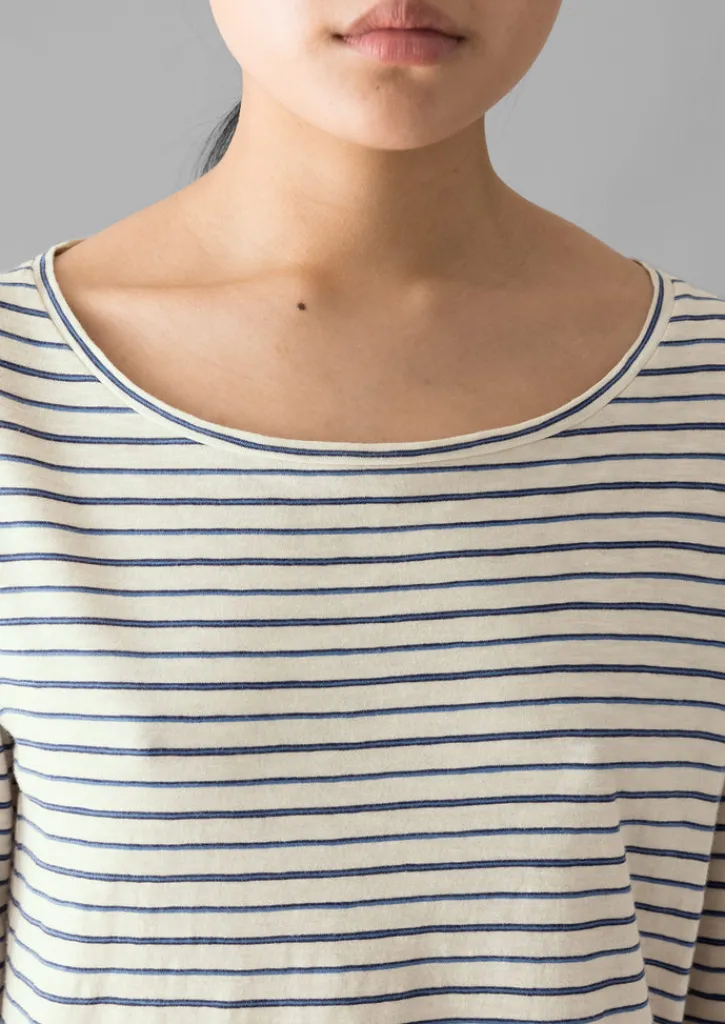TOAST Stripe Cotton Open Neck Tee-Women Jersey|Tops & Tees