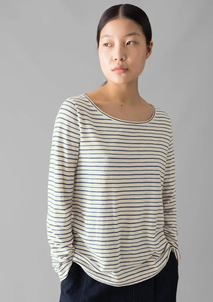 TOAST Stripe Cotton Open Neck Tee-Women Jersey|Tops & Tees