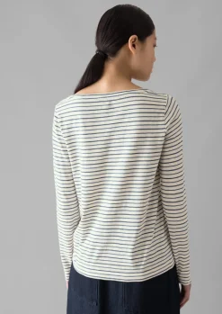 TOAST Stripe Cotton Open Neck Tee-Women Jersey|Tops & Tees