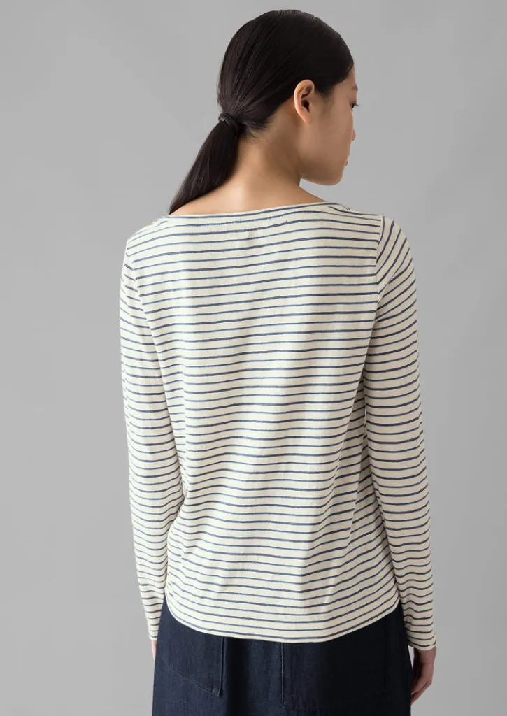 TOAST Stripe Cotton Open Neck Tee-Women Jersey|Tops & Tees