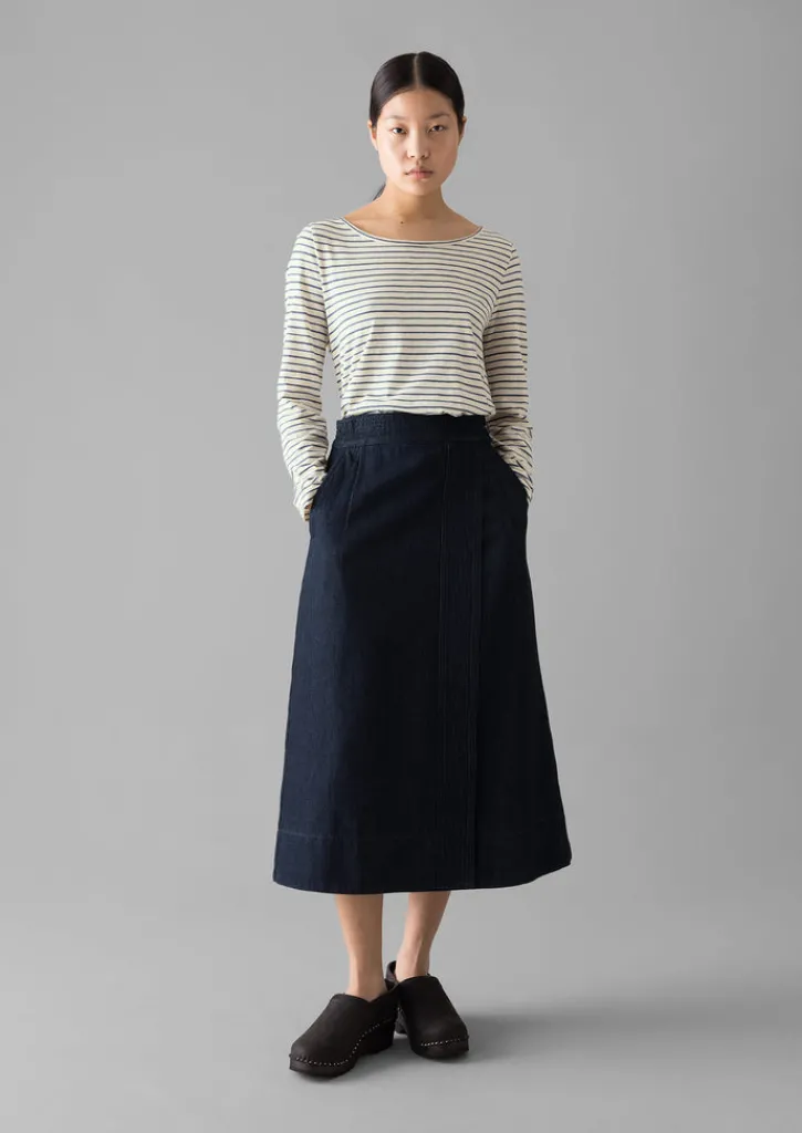 TOAST Stripe Cotton Open Neck Tee-Women Jersey|Tops & Tees