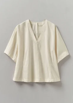 TOAST Textured Cotton Poplin V-Neck Top-Women Tops & Tees
