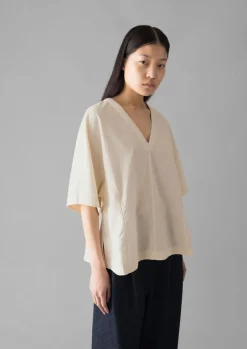 TOAST Textured Cotton Poplin V-Neck Top-Women Tops & Tees