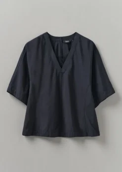 TOAST Textured Cotton Poplin V-Neck Top-Women Tops & Tees