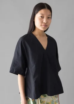 TOAST Textured Cotton Poplin V-Neck Top-Women Tops & Tees